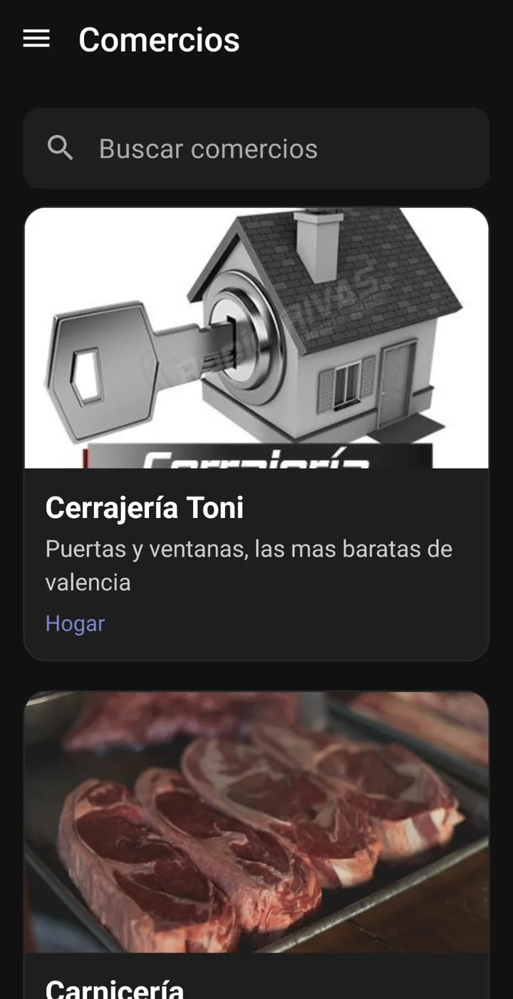 Directorio de comercios locales en la app