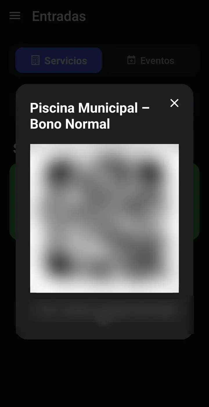Entrada de la piscina municipal en la app, con su código QR (difuminado en esta imagen)