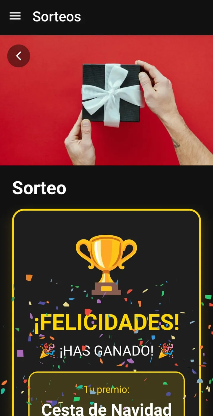 Resultado de un sorteo municipal en la app